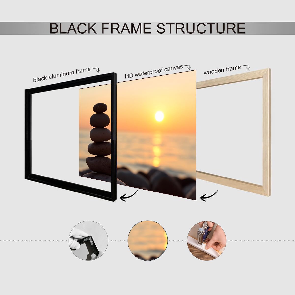 Minimalist Zen Sunset Wall Art (Black Aluminum Frame-2 / 16"L x 20"W)