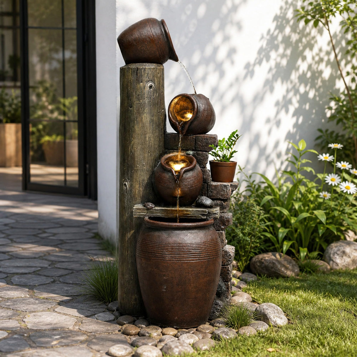 AUTODAYA 40" H Oversized Outdoor Water Fountain LED Lights 4 (40"h Rustic Terracotta)