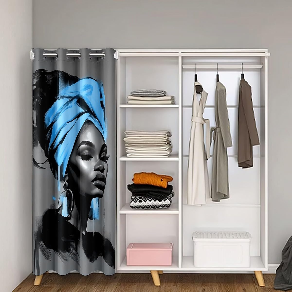 Black Women Door CurtainInch 1 Panel for Doorway Privacy 42"x80" (Light Gray Blue / 42"W x 80"L (Pack of 1))