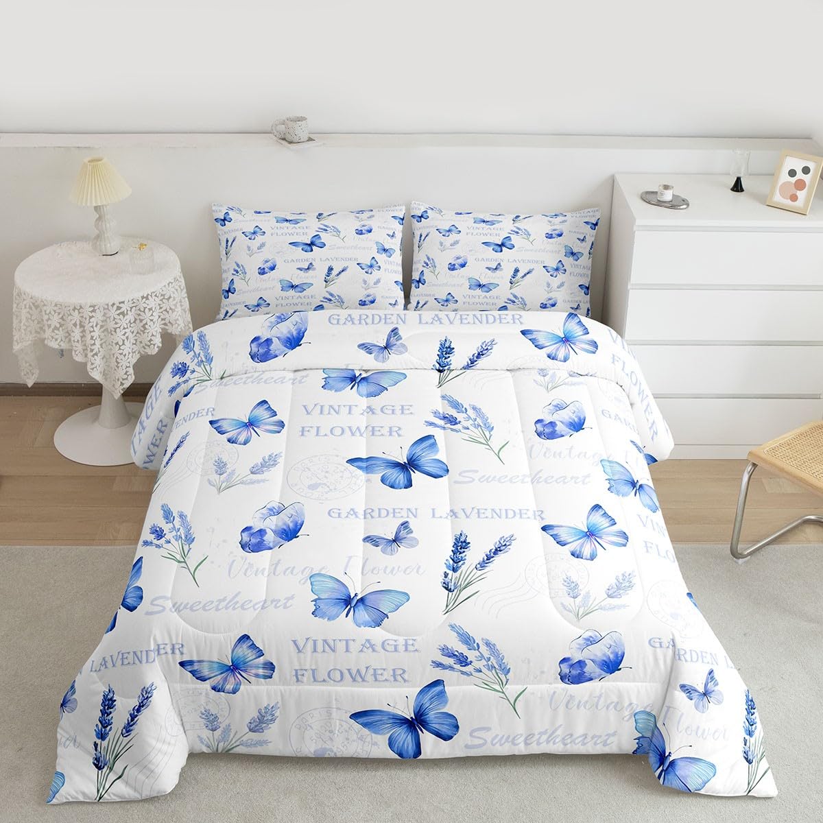 Girls Butterfly Comforter Set Full Size 3 Pcs for Kids Boys Girls (Multi 817 / Full)