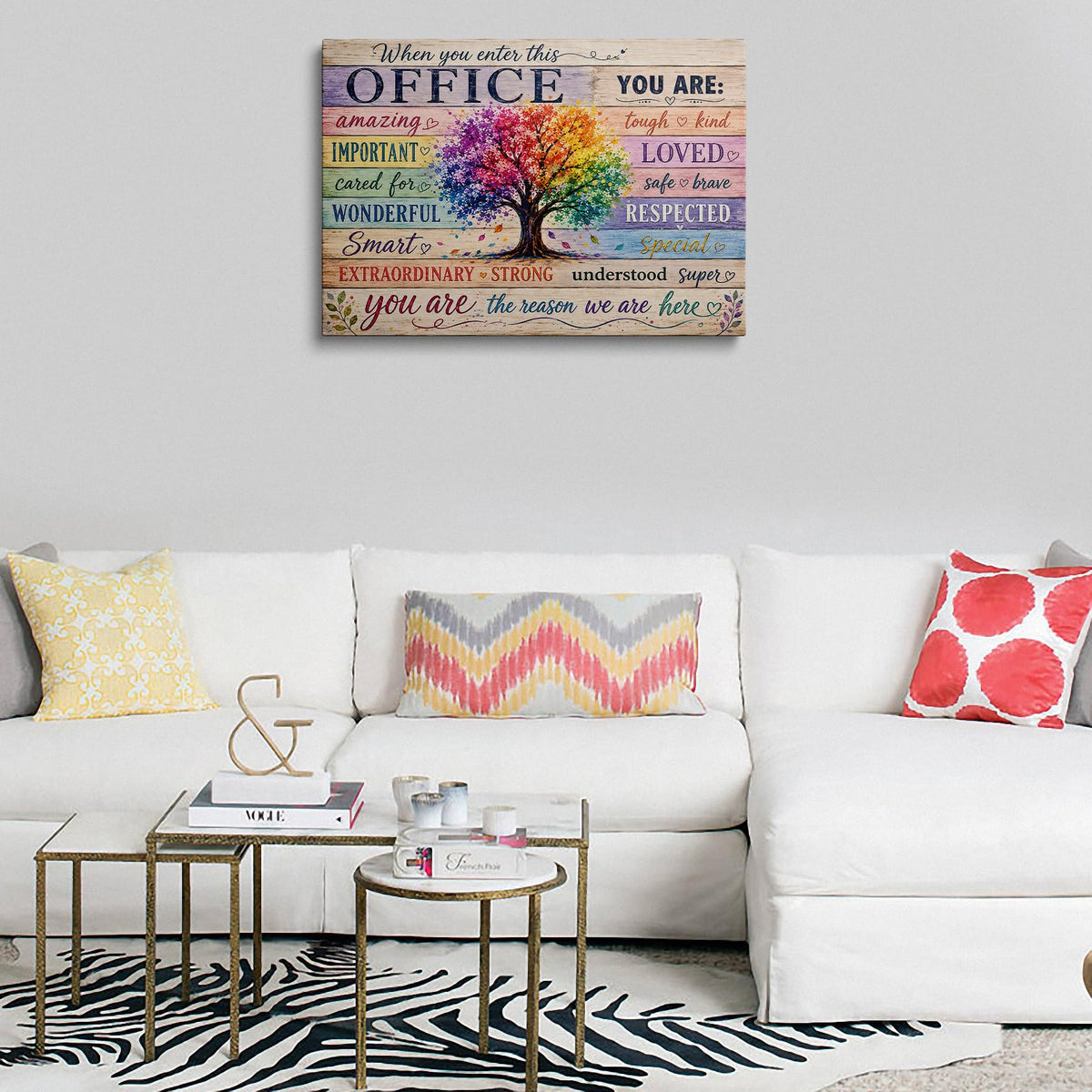 Inspirational Office Canvas Wall Art Framed Rainbow Tree Decor 16x24 Inch (Colorful Tree / 24"L x 16"W)