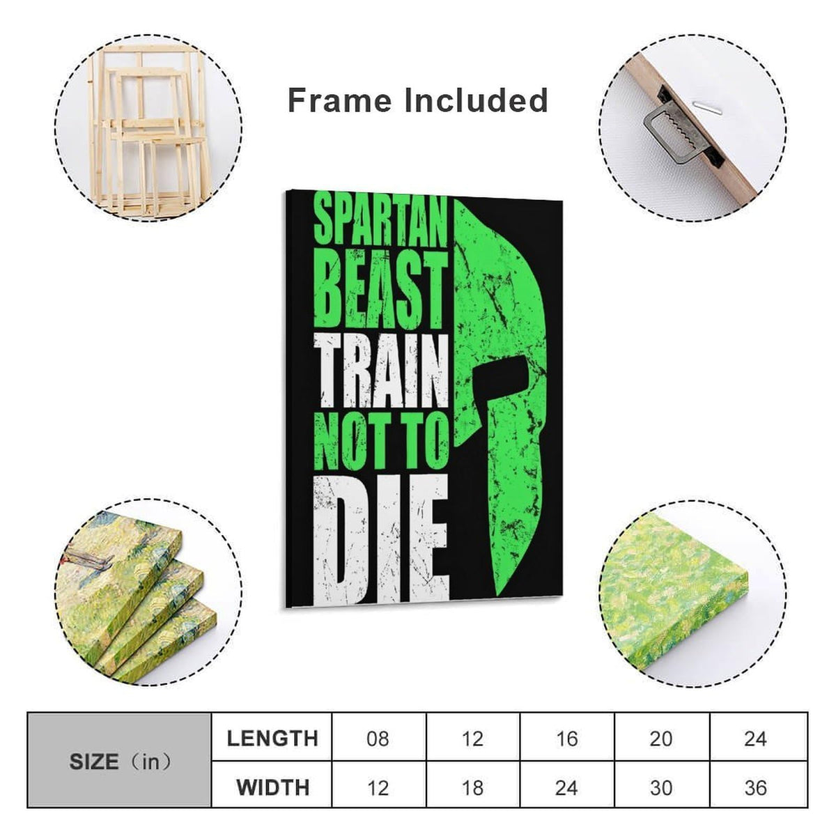 Spartan Beast Train Not To Die Canvas Printing Wall Art Prints Wall Decor Posters Motivational Warrior Typography Black Green Gym Office Bedroom Living Room Fitness Decor 24x36inch (style-26 / 24x36inch(60x90cm) Frame)