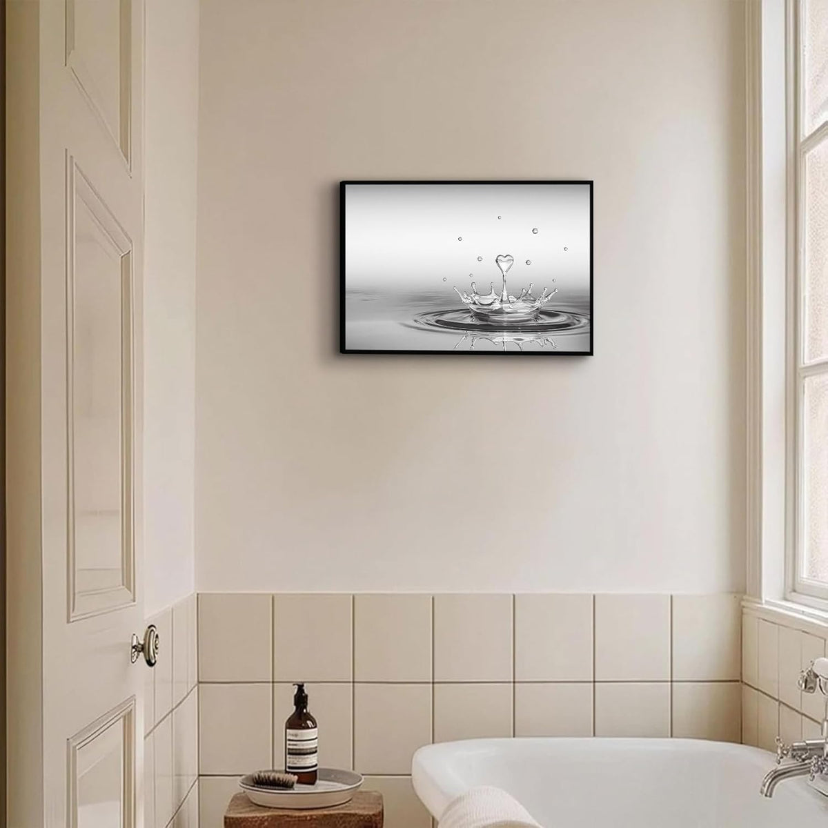 Framed Heart Drop Bathroom Wall Art Black and White Zen Bathroom Wall Art Yoga Meditation Picture Print Wall Decor Spa Room Bedroom Living Room Painting Wall Decorations (Framed Heart Drop / 16"L x 12"W)