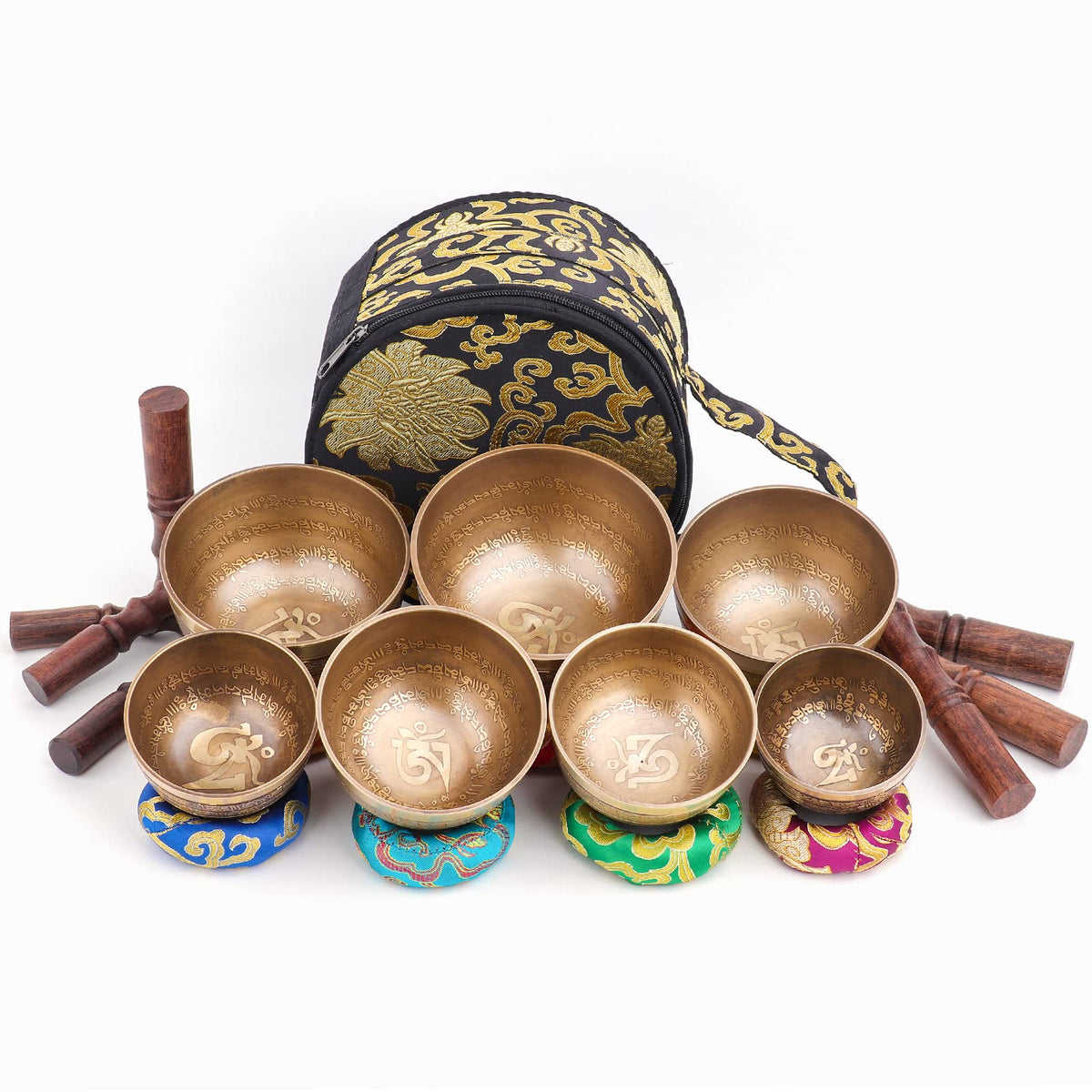 Tibetan Singing Bowl Accessories Silk Ring Cushions Handmade in Nepal Round Cushion for Sound Bowls Meditation Accessories (Multi)