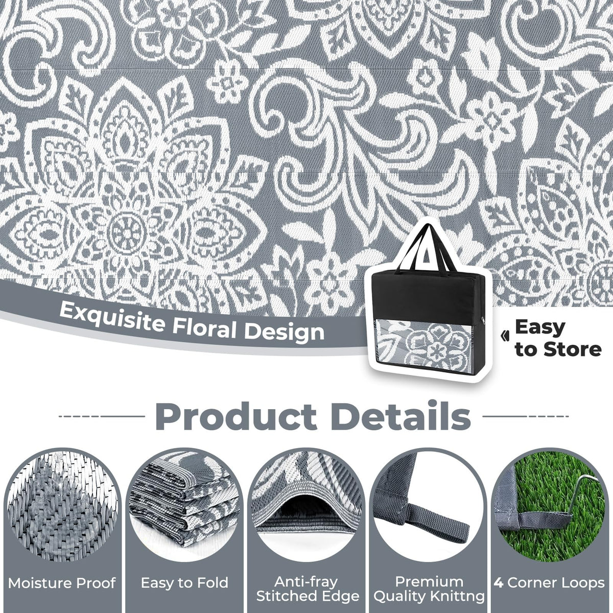 Waterproof Outdoor Rug 6' x 9' (Grey / 6' x 9')