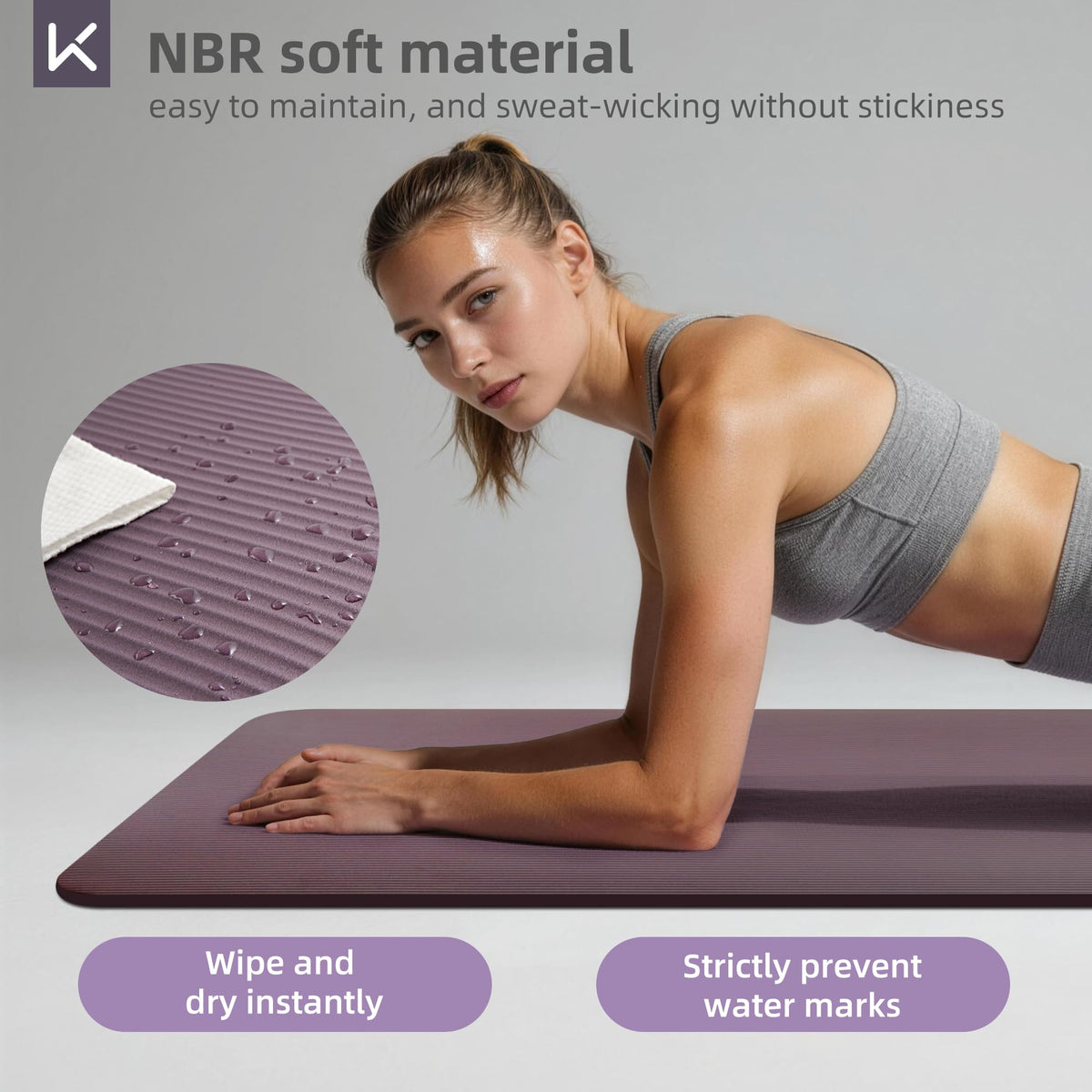 Extra Thick NBR Yoga Mat for Women & Men (Purple / 72”x32”x15mm)
