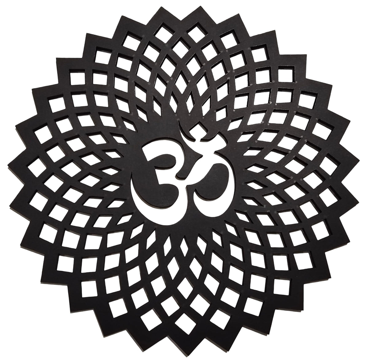 Black Om Round Decorative Wall Art Mdf Wooden Om Chakra For Temple (GEOMETRY OM-Black / 8"L x 8"W)