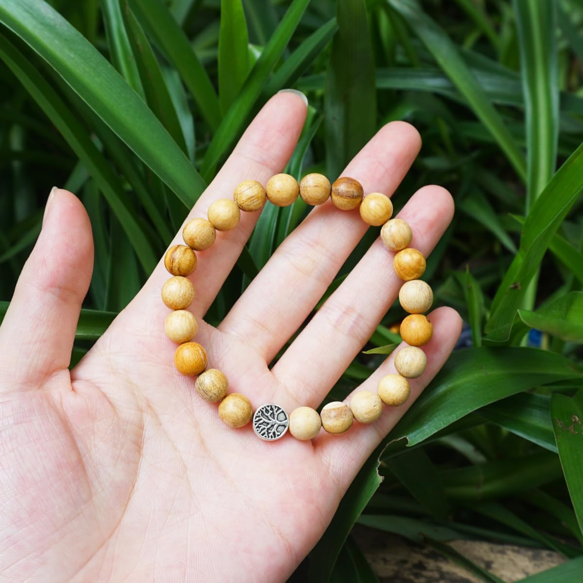 10MM Palo Santo Bracelet with Sterling Silver for Women Men (10MM Palo Santo Bracelet)