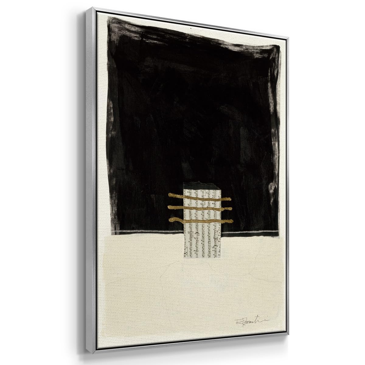 Canvas Wall Art Silver Floating Frame Paintings White Golden Geometric Pattern Abstract Wall Hanging Artwork Prints for Office Hotel Bedroom Decorations (41"L x 27"W / Standing Strong IV)