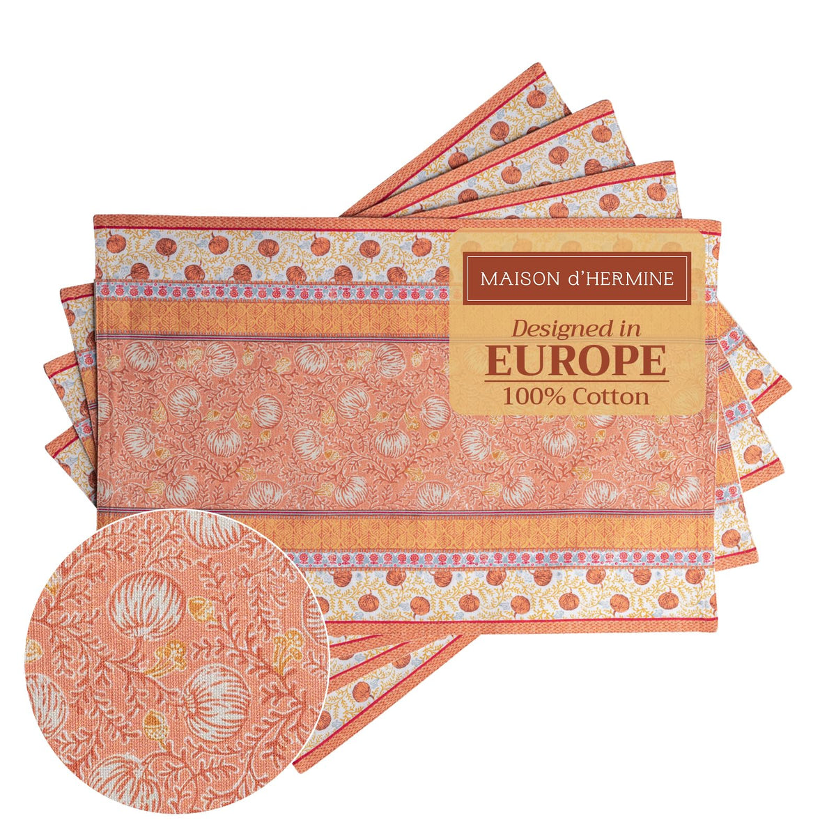 Placemats Set of 4 Reusable 100% Cotton (052 - Harvest Festival / 13" X 19" (Pack of 4))