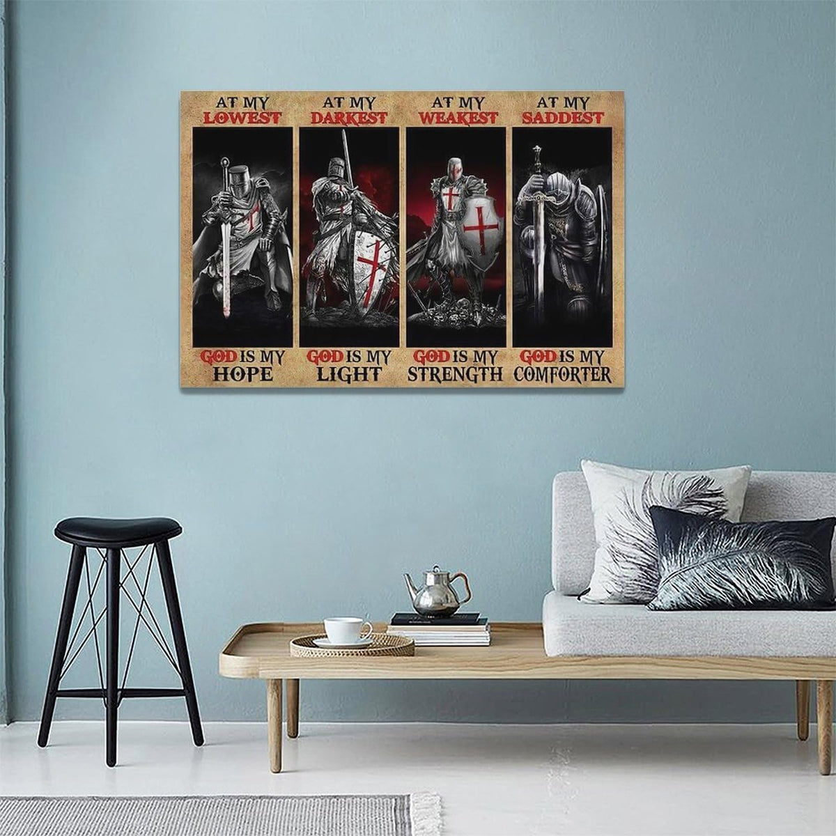 Armor of God Wall Art Warrior Knight Pictures Wall Decor Christian Warrior Canvas Prints Inspirational Quotes Painting Modern Artwork Home Decoration for Bedroom Living Room Office 24"x16" (Warrior / 24"L x 16"W)