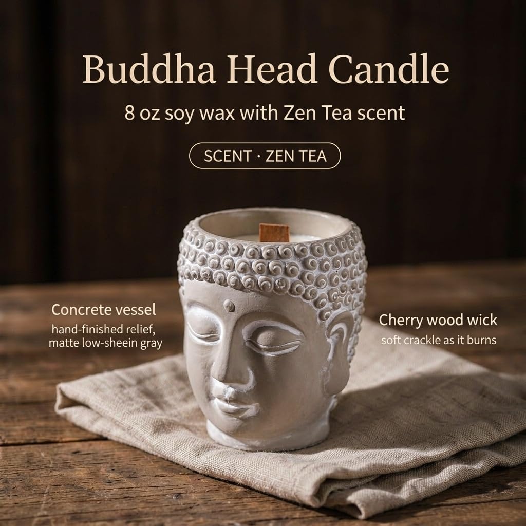 Zen Tea Soy Wax Candle Buddha Head Decor Candle 8oz for Home Meditation