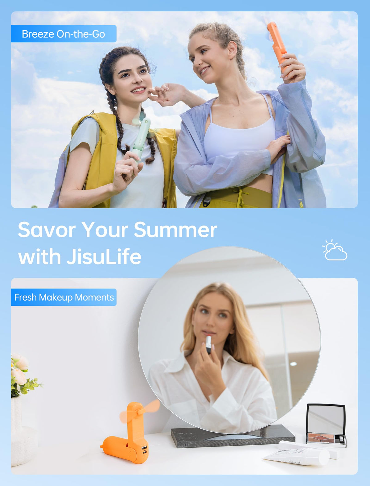 3 IN 1 Portable Fan with Power Bank & Flashlight Featured (Tropical Coral)