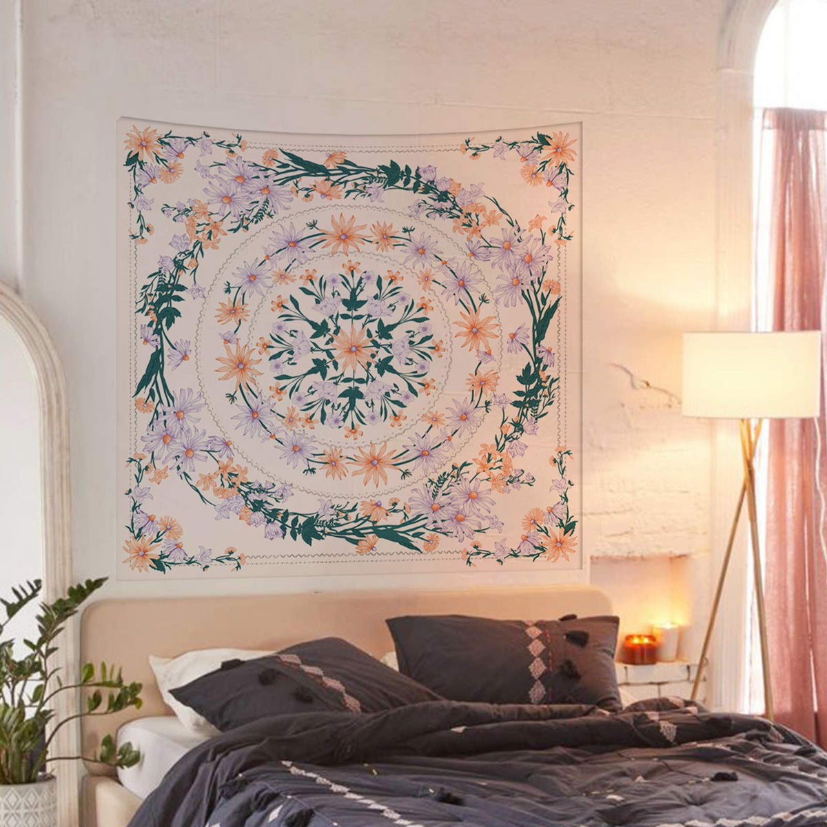 Mandala Floral Medallion Tapestry (80"L x 59.1"W / Pink)