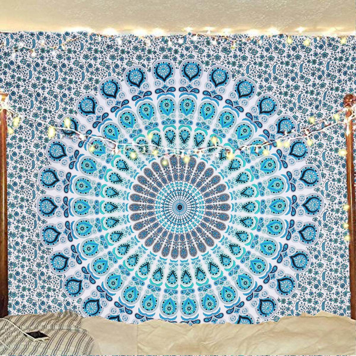 Cotton Peacock (Peacock Sky Blue / 104"L x 88"W)