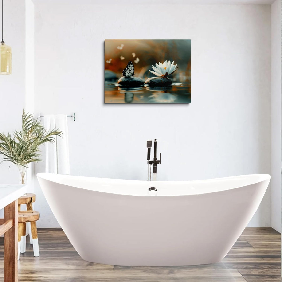 Zen Lotus Canvas Wall Art Framed Butterfly Spa Decor for Rooms 12x16 Inch (Zen Lotus 01 / 16"L x 12"W)