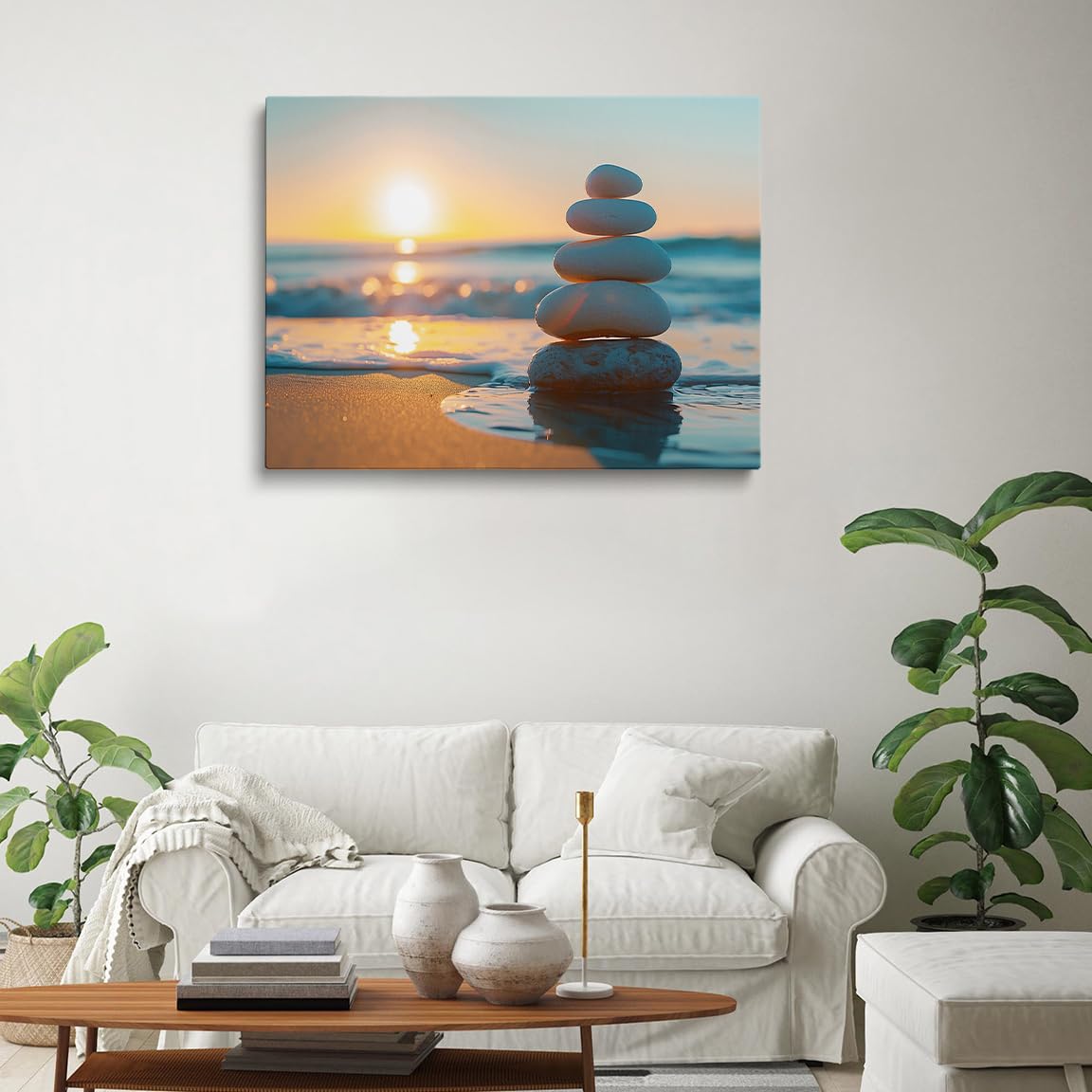 Zen Ocean Sunset Wall Art (Wood Framed-1 / 20"L x 30"W)