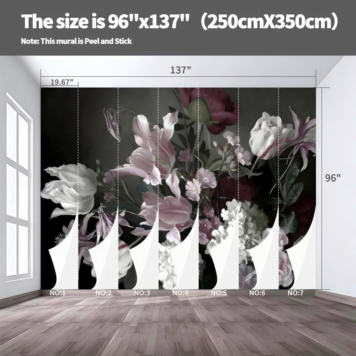 Peel and Stick Wall Mural Wallpaper Floral 137"x96" Decor A17 (A17 / 137" x 96")