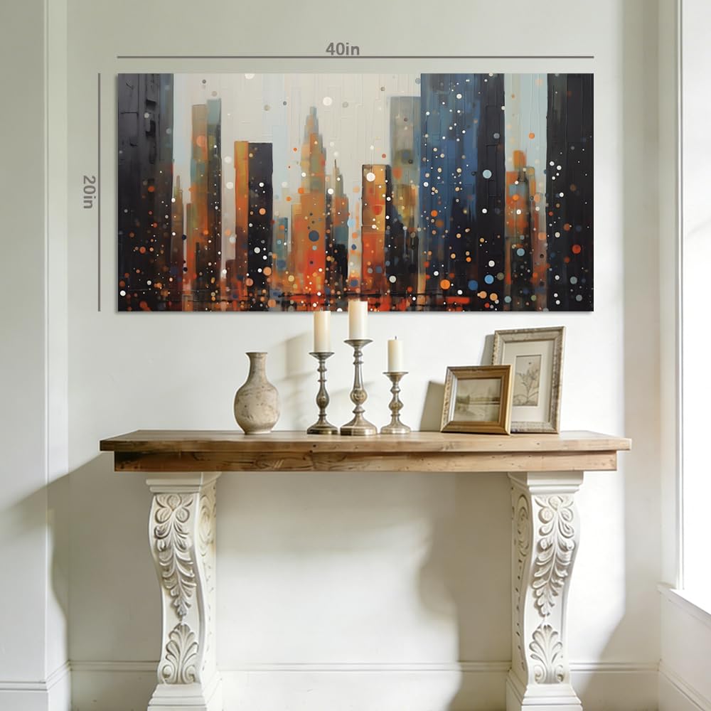 Abstract City Skyline Canvas Wall Art Modern Urban Night Landscape Painting Flat Print Gallery Wrapped Artwork for Living Room Bedroom Bathroom Decor (Abstract / Black Cityscape 34 / 58"L x 28"W)