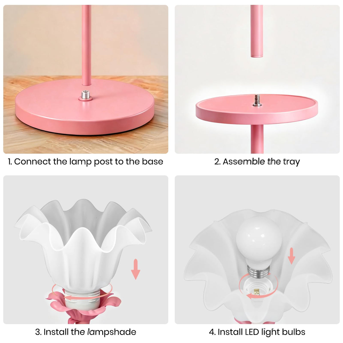 Pink Flower Floor Lamp with Table (Peach Pink)