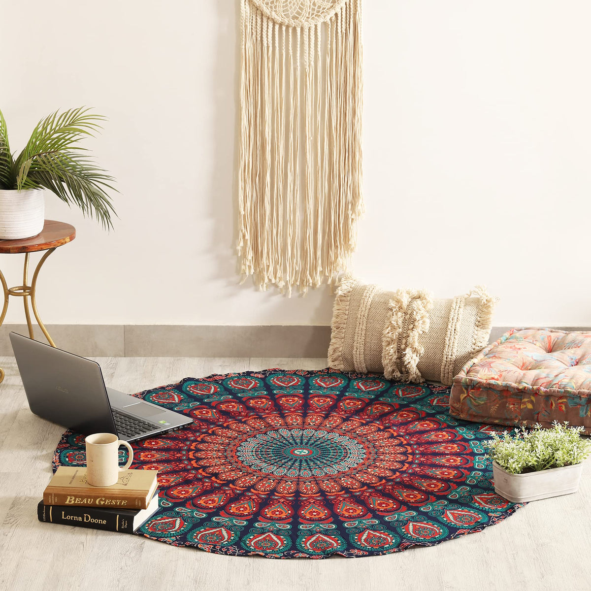 Round Tapestry Wall Hanging Ombre Hippie Mandala Bohemian Hippy Intricate Indian Tapestries Tablecloth 50 Inches (Multicolor / 50"L x 50"W)