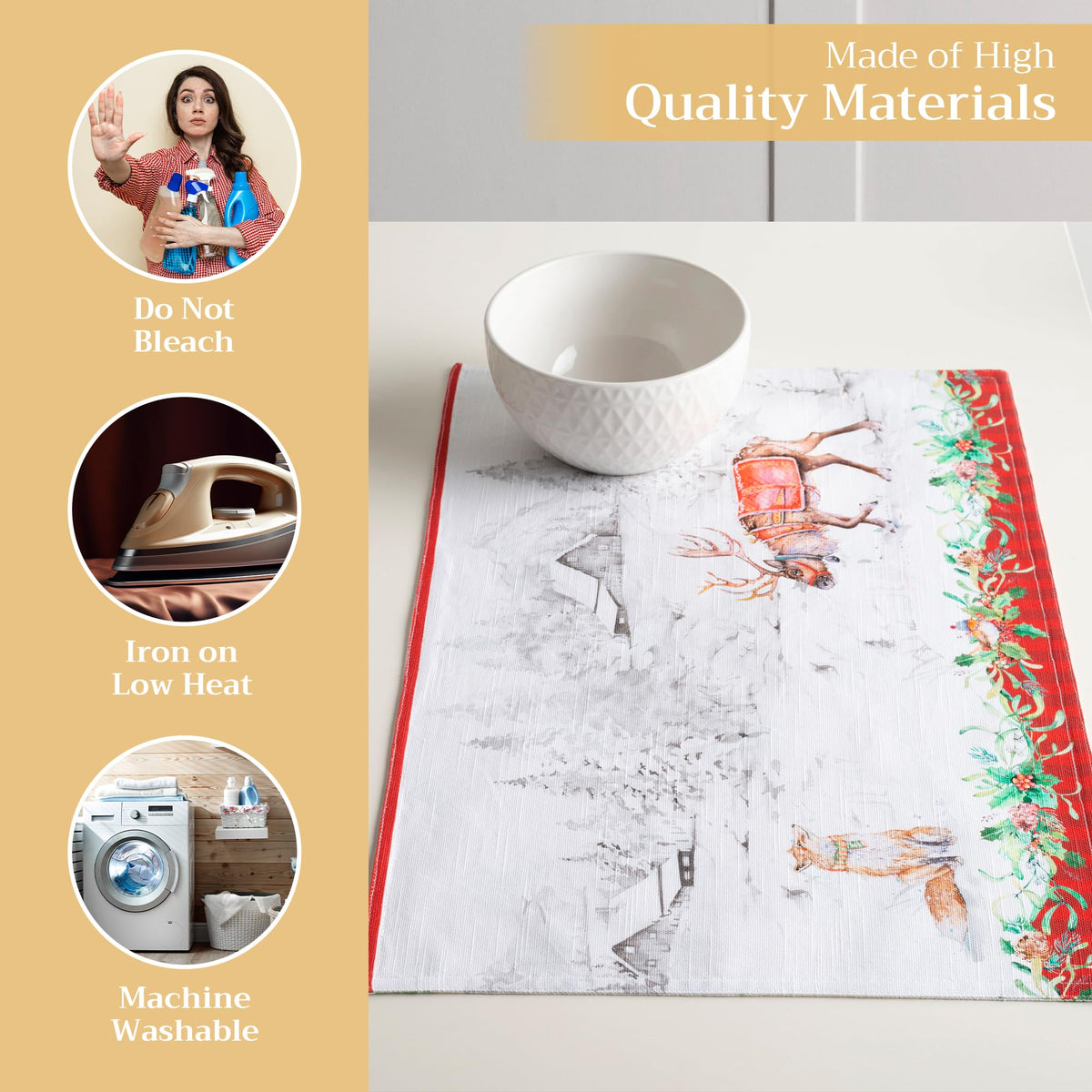 Placemats Set of 4 Reusable 100% Cotton (039 - Christmas Tradition / 13" X 19" (Pack of 4))