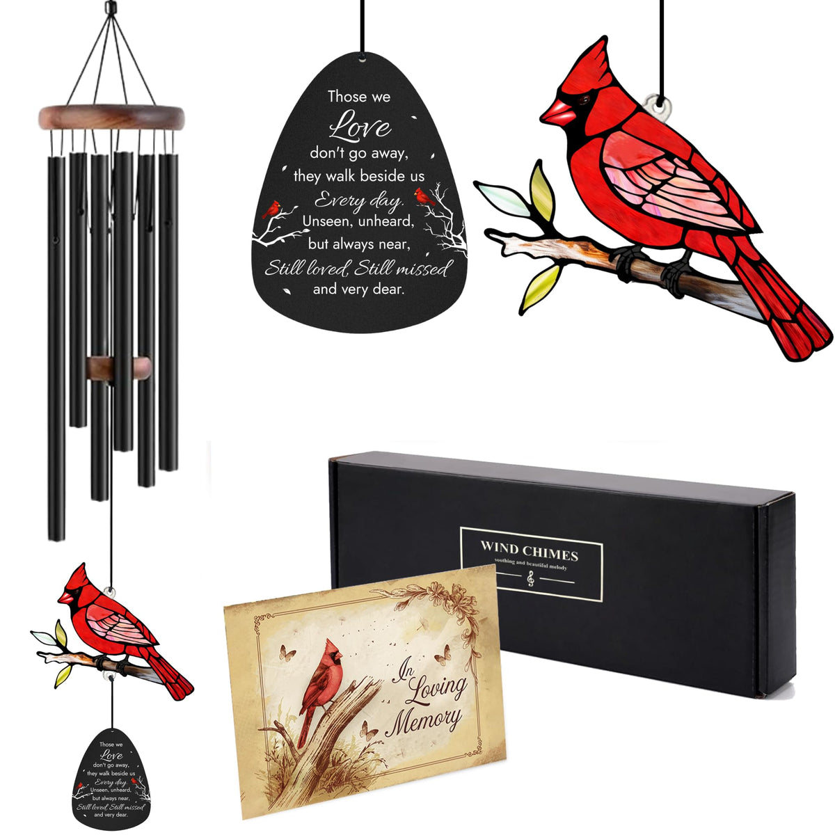 Memorial Wind Chimes for Loss of Loved One Cardinal Suncatcher Outdoor 36'' (36IN)