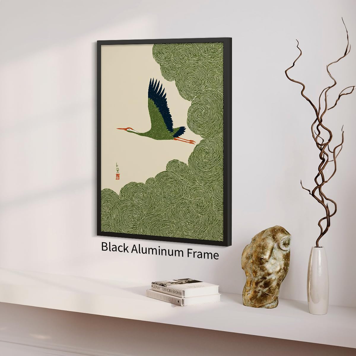 Japanese Flying Black Framed Wall Art Nature Bird Pictures Aesthetics Posters 12x16 inch Minimalist Animal Prints Nordic Nature Zen Calm for Asian Syle Living Room Bedroom Office Decor Ready to hang (Black Framed / Japanese Print / 16"L x 12"W)