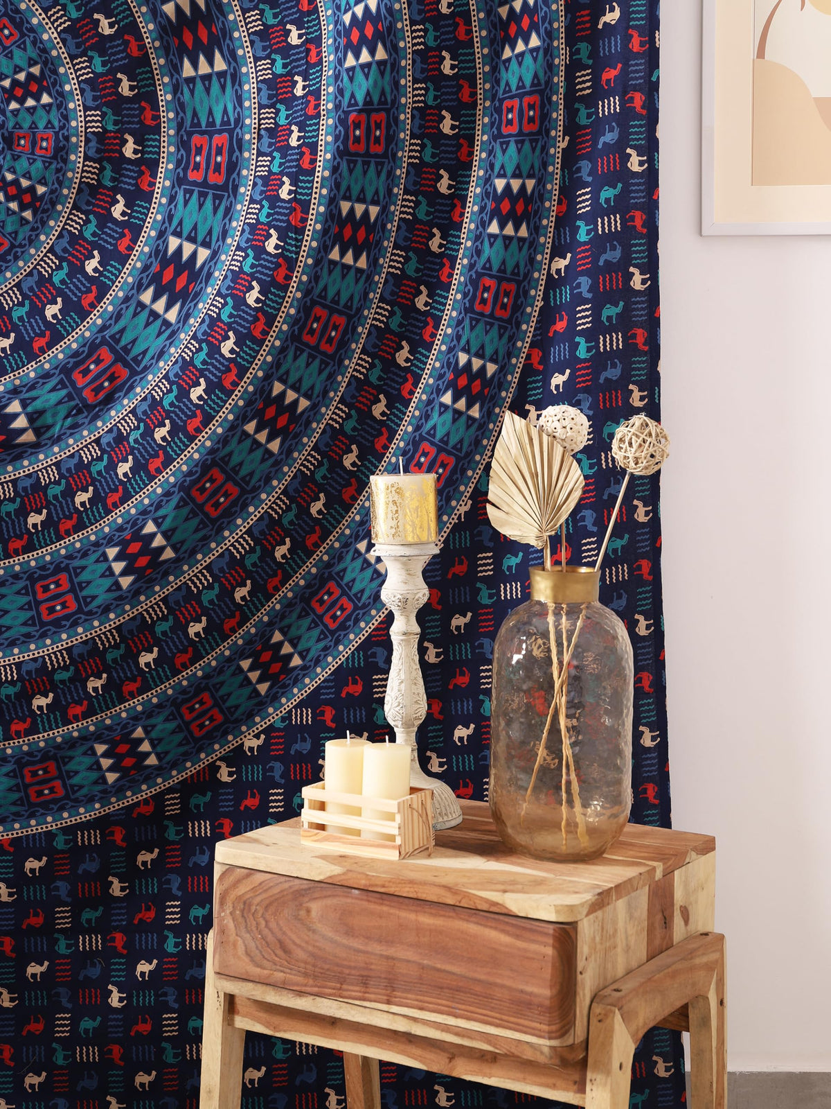 Queen Mandala Hippie Hippy Camel Ethinic Psychedelic Tapestry Wall Hanging (105L" x 81W" / Camel Blue)