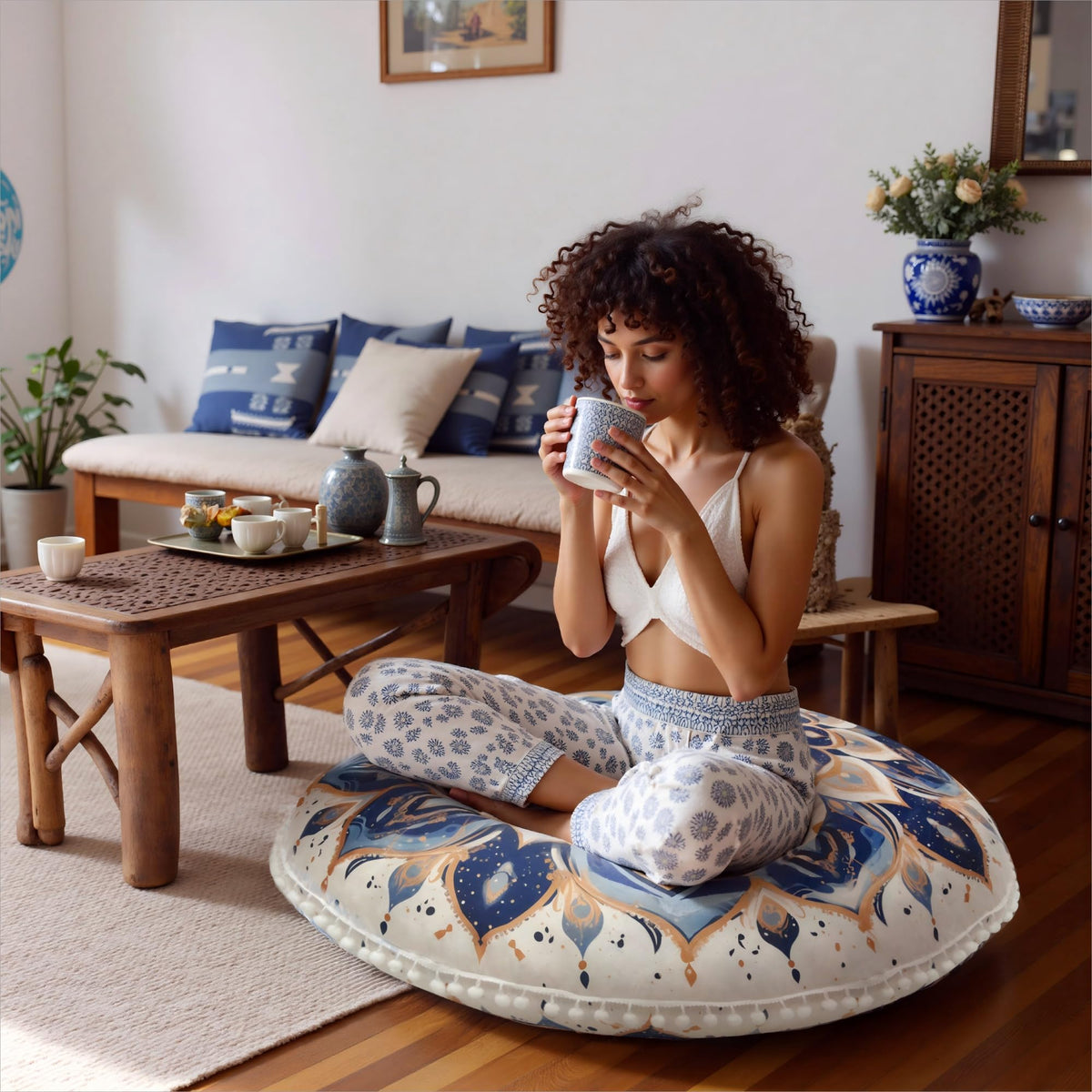 Meditation Cushion 32 Inch Round (Blue / X-Large)