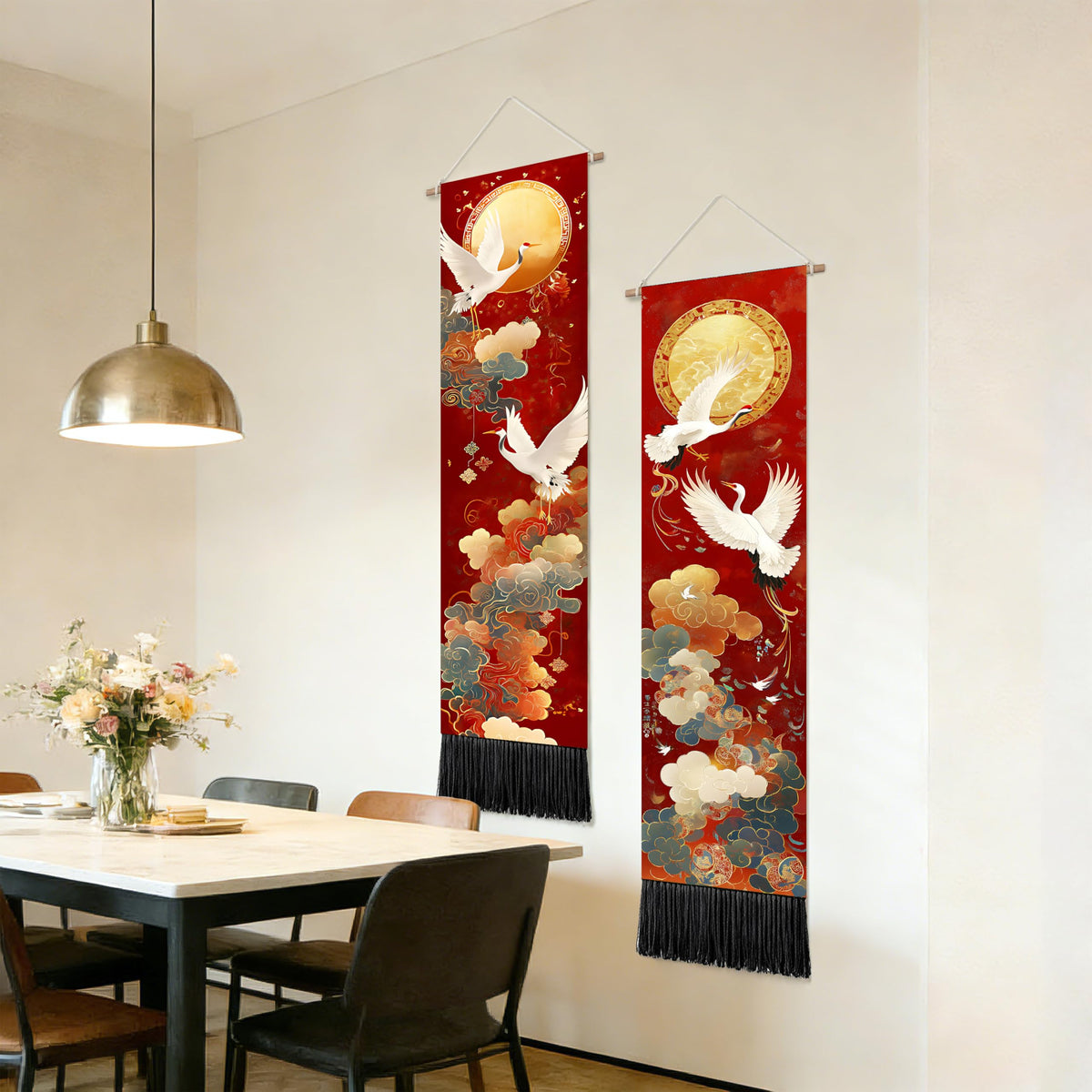 2 Pack Long Vertical Wall Tapestry (Orient Golden Festive / 13"Wx51"H)
