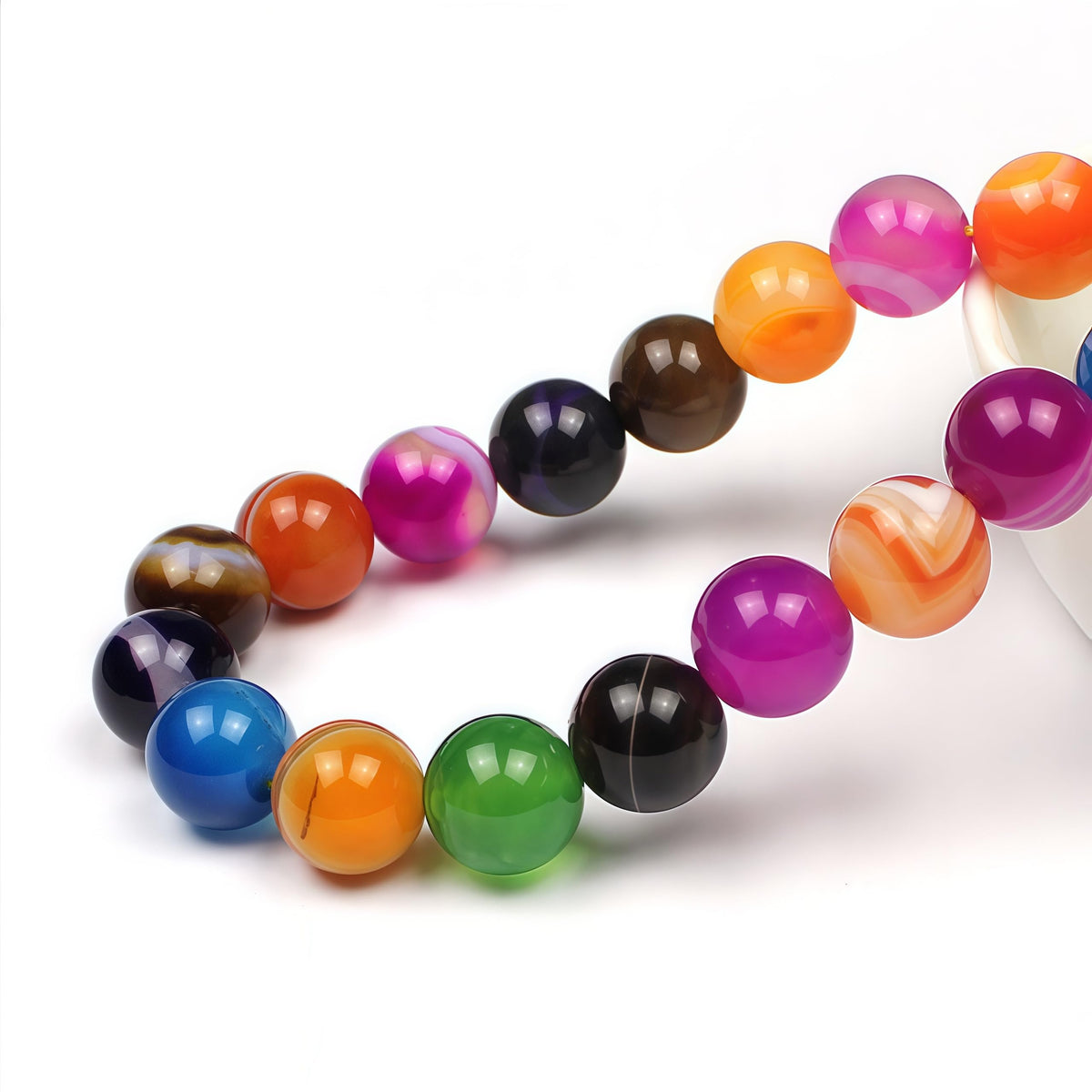 Natural Multicolor Stripe Agate Beads Round Loose Beads for Jewelry Making DIY Bracelet Necklace (Multicolor Stripe Agate / 12mm)