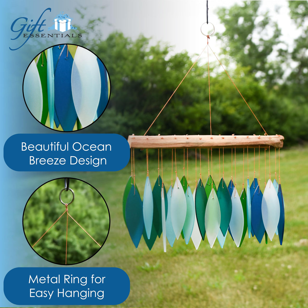 Ocean Breeze Glass Driftwood Wind Chime (Ocean Breeze)