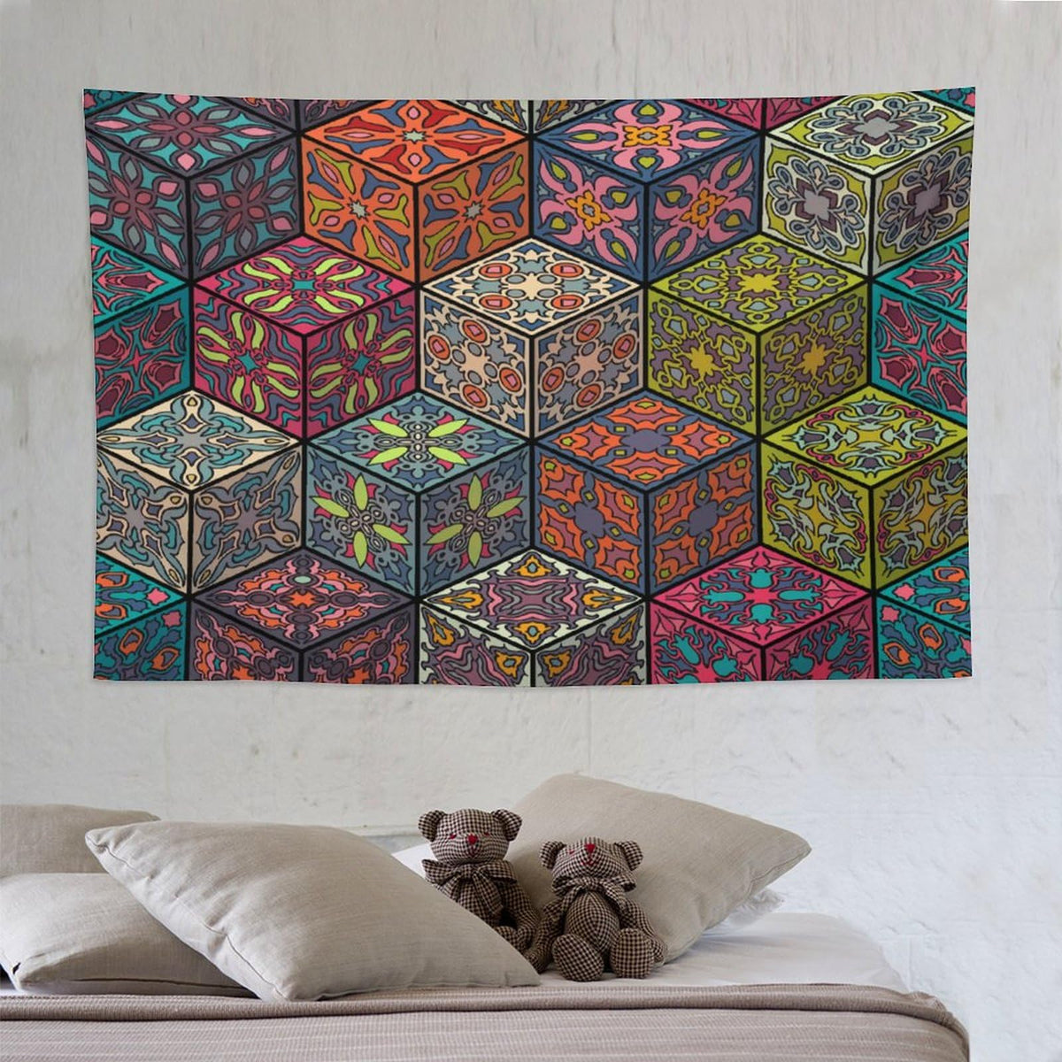 Hippie Bohemian Mandala Tapestry Wall Hanging Indian Flower Floral Texture Print Tapestries Home Decor for Living Room Bedroom Apartment Farmhouse Dorm 60"x90" (60"L x 90"W / Mandala-22)