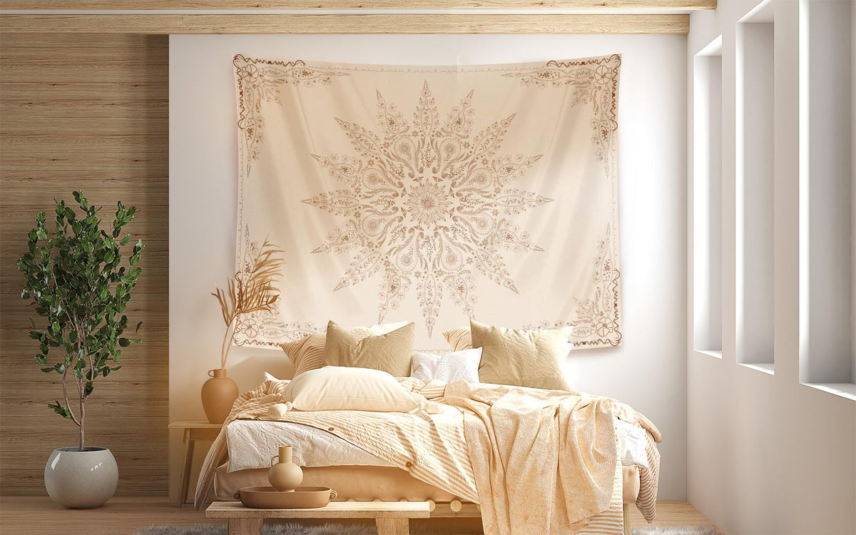 Floral Tapestry Wall Hanging Cute (59.1"L x 49.2"W / Flaxen)