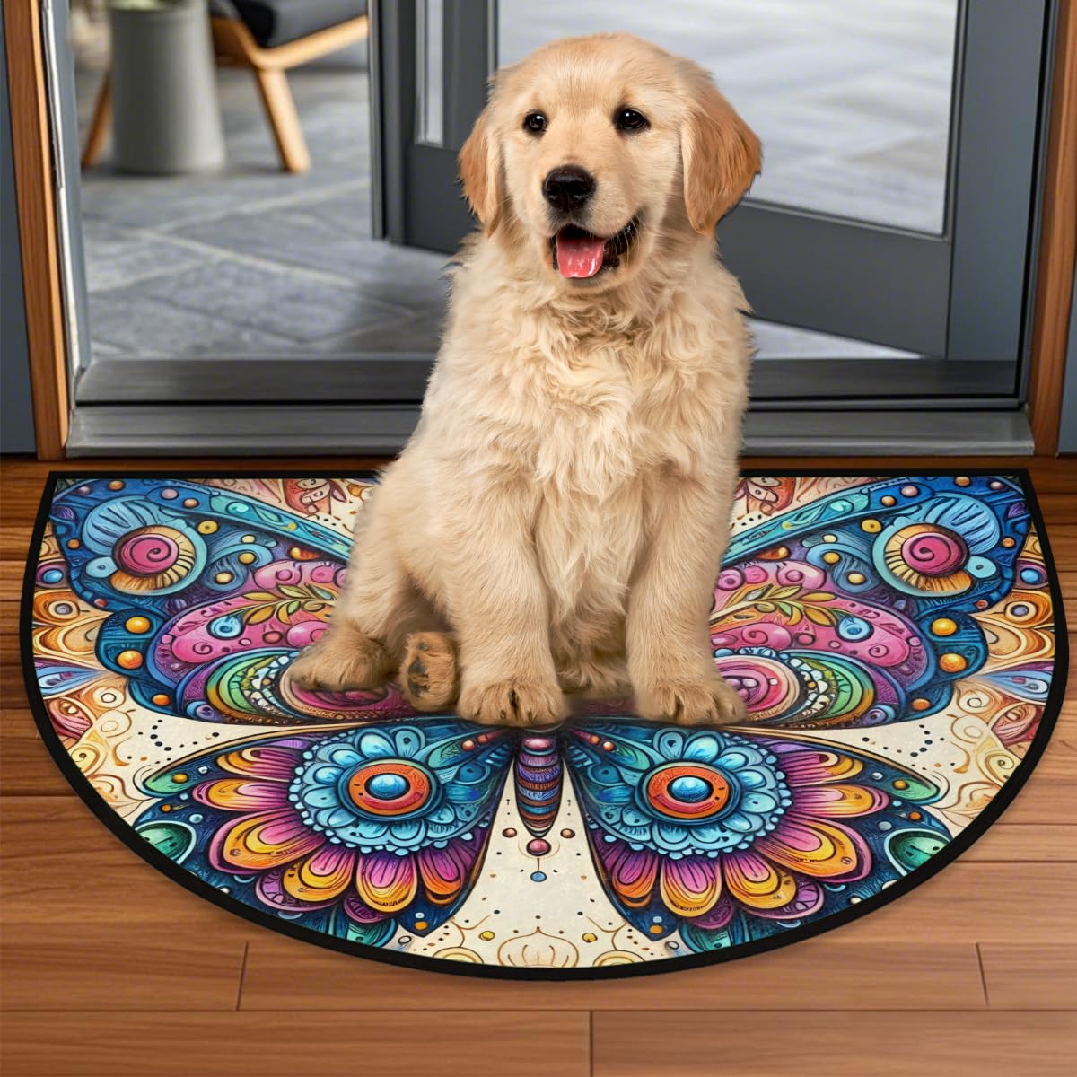 Butterfly Half Round Rug Half Moon Door Mat Half Circle Rugs (B:d-color 10)