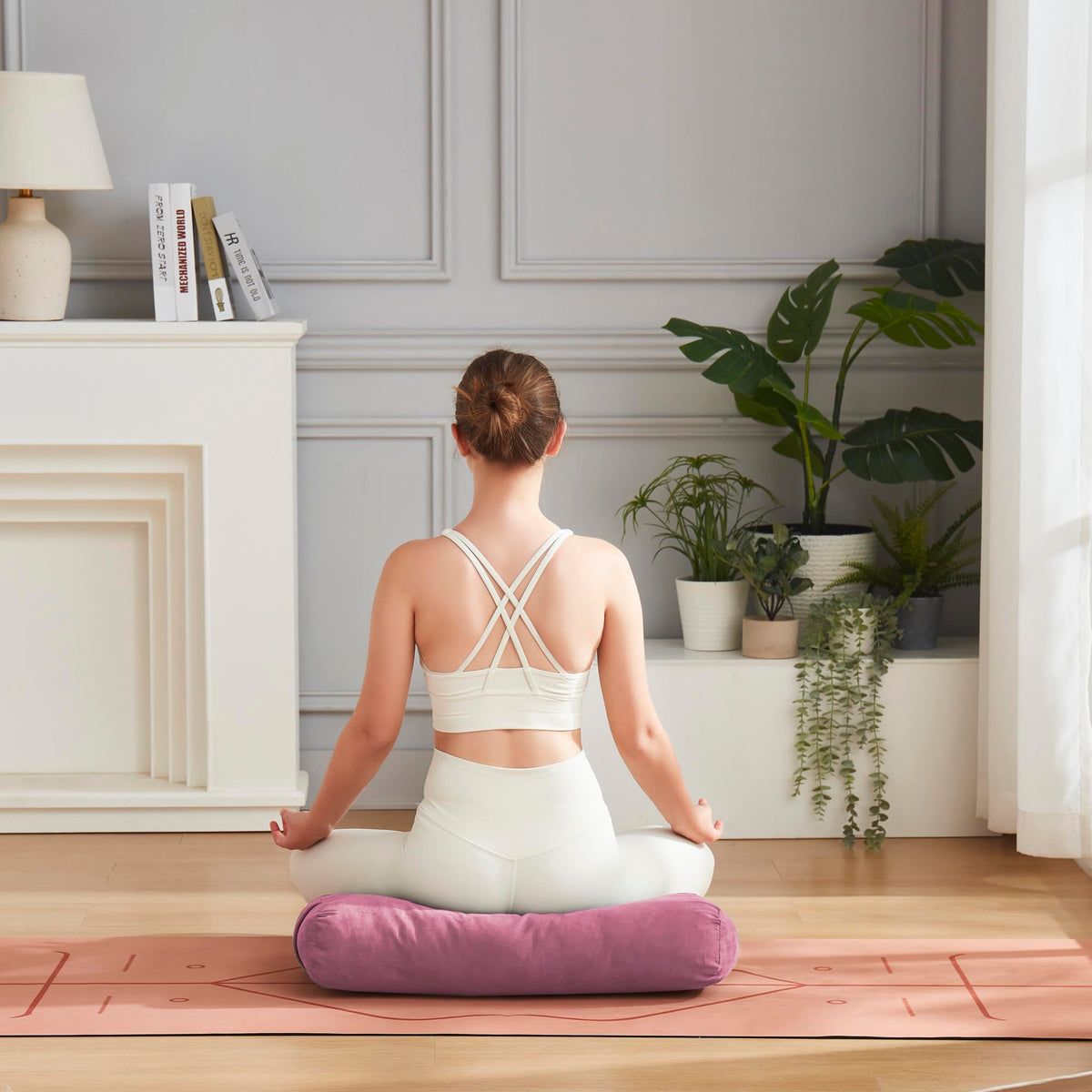 Meditation Cushion Yoga Bolster Pillow for Restorative Yoga (Lavender / Rectangular (Filled with 100% Cotton))