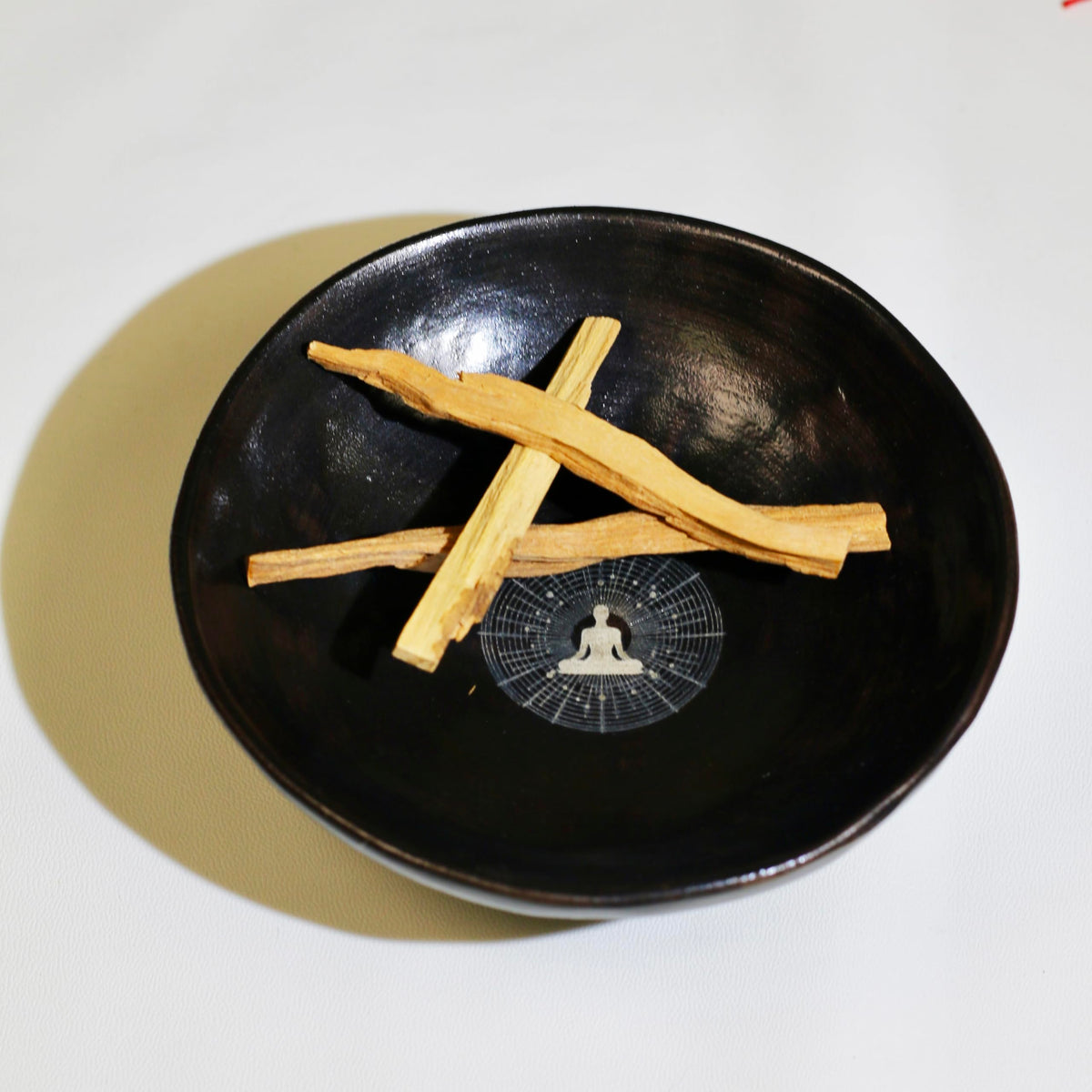 Prayer Offering Ritual Bowl Plate Great for Use Candles Tray Religious Spiritual Gifts （Black Meditation） (Black Meditation)