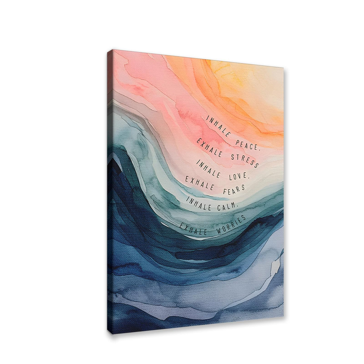 Inspirational Texts Like Inhale Peace Exhale Stress Canvas Print Watercolor Painting Pink Blue Gradient Canvas Wall Art for Yoga Bedroom Office Frame Ready To Hang (Style_15 / 16"L x 12"W)