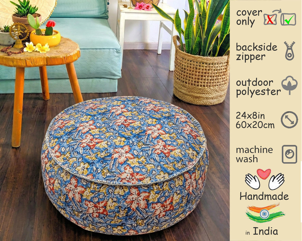 Bohemian Outdoor Floor Pillow Cover (24x8 Cover Only / Outdoor Blue)