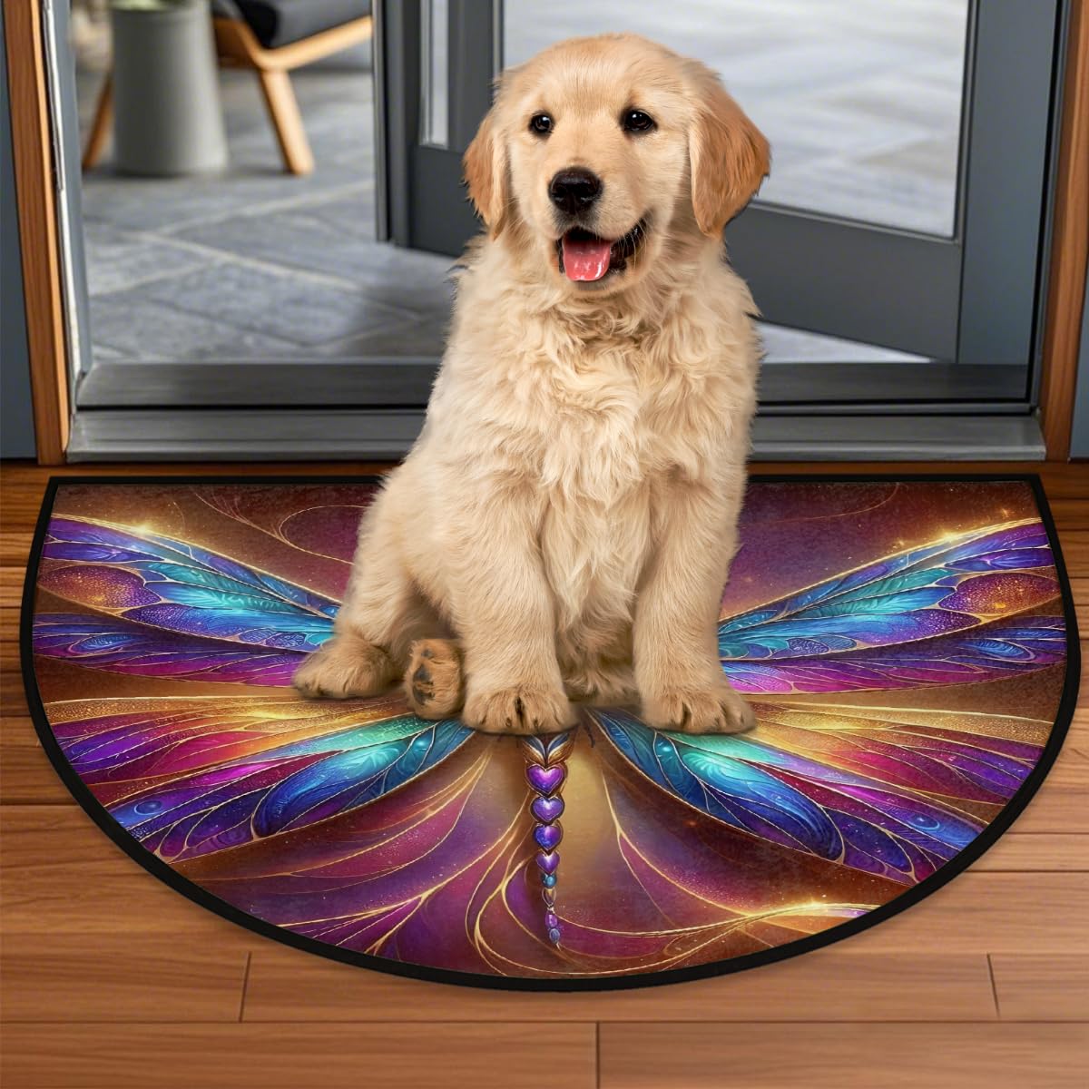 Dragonfly Half Round Rug Half Moon Door Mat Half Circle Rugs (D:color 10)