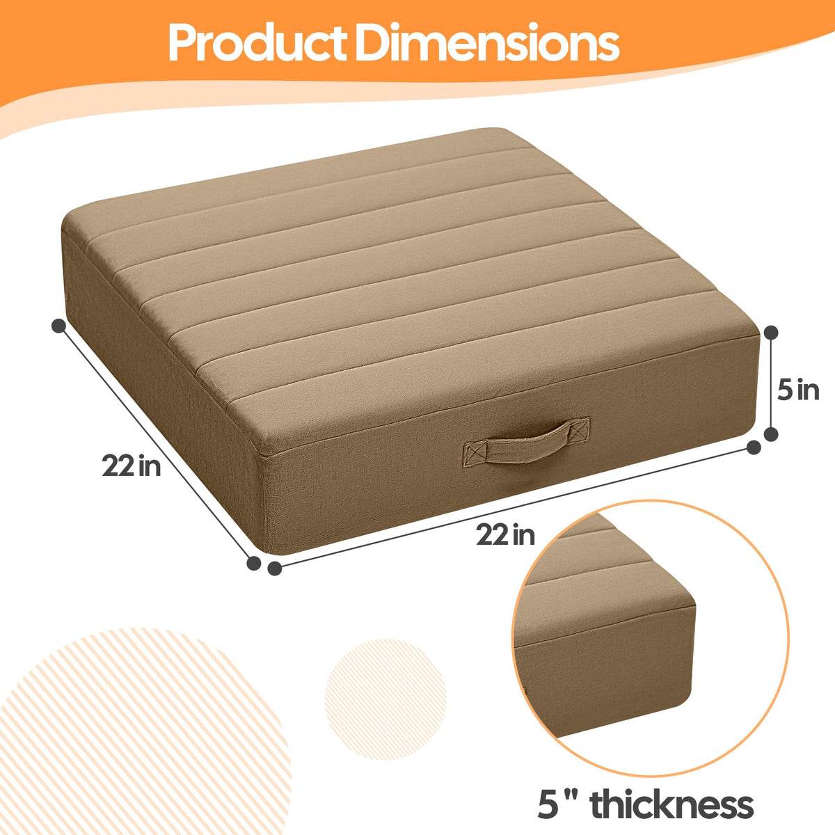 22 Inch Square Floor Pillows for Adults (22 Inch / Light Coffee)