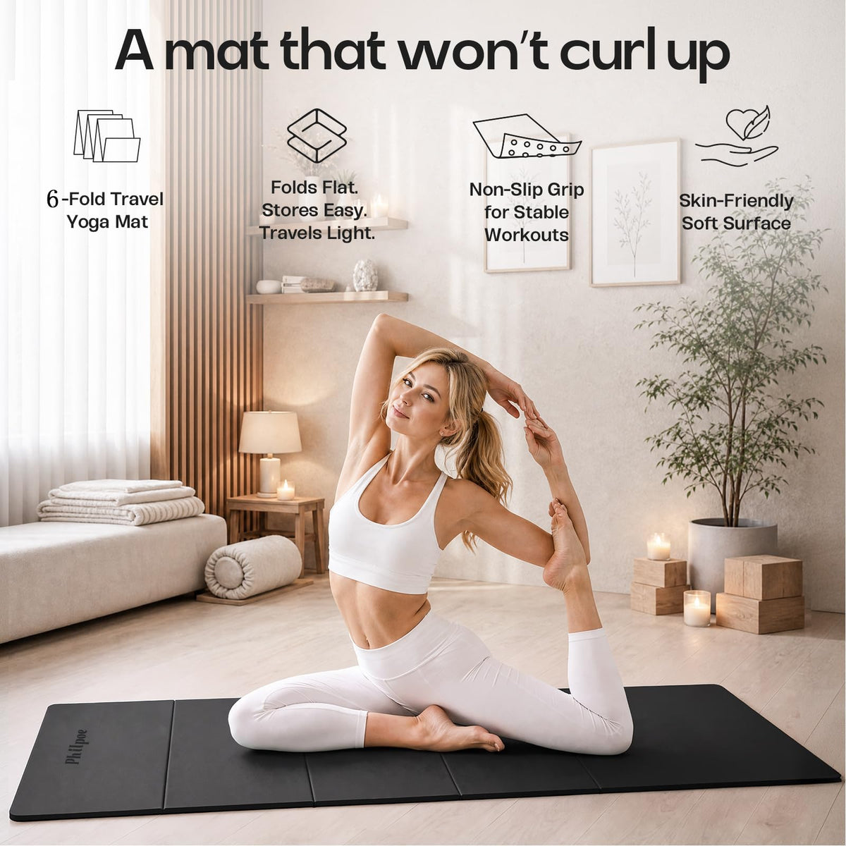 Foldable Yoga Mat 0.43in (Black)