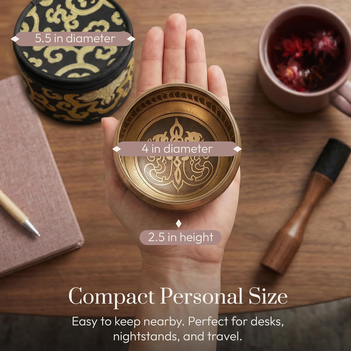 Tibetan Singing Bowl Set (Gold / With Case)