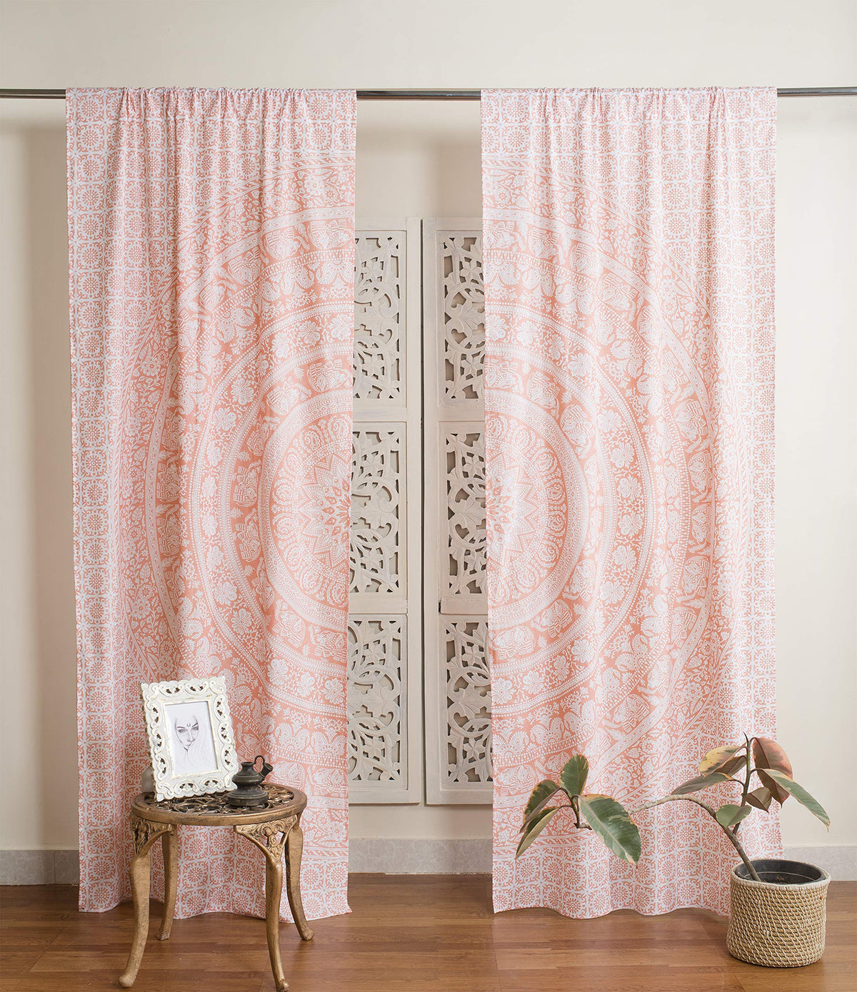 Indian Hippie Bohemian Beautiful Elephant Mandala Curtain Panels Rose Gold (25"W x 74"L (Pack of 2) / Rose Gold)