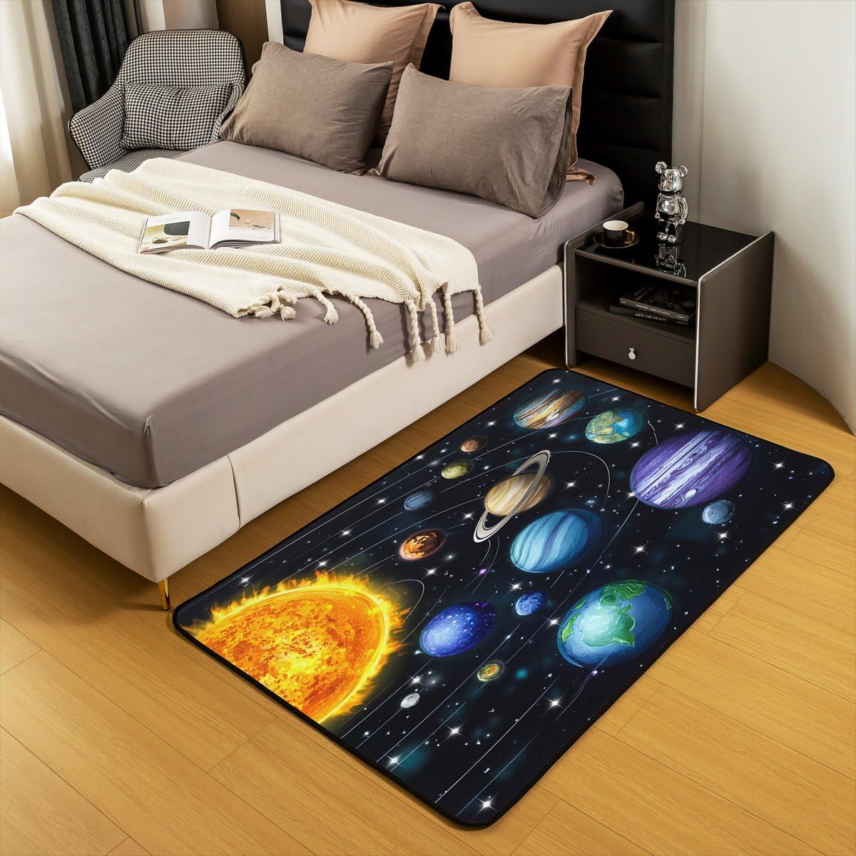Planet Large Area Rug 5x7 Solar System Outer Space Living Room Rug (Black Orange Blue Purple / 4'11" x 6'6" (Rectangular))