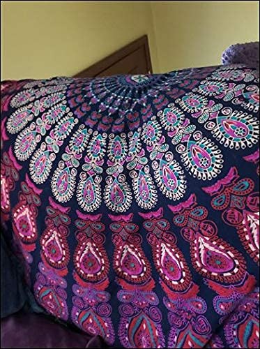 Round Tapestry with Tassel Wall Hanging Ombre Hippie Mandala Bohemian Hippy Intricate Indian Tapestries Tablecloth 70 Inches (Blue Multicolor / 70"L x 70"W)