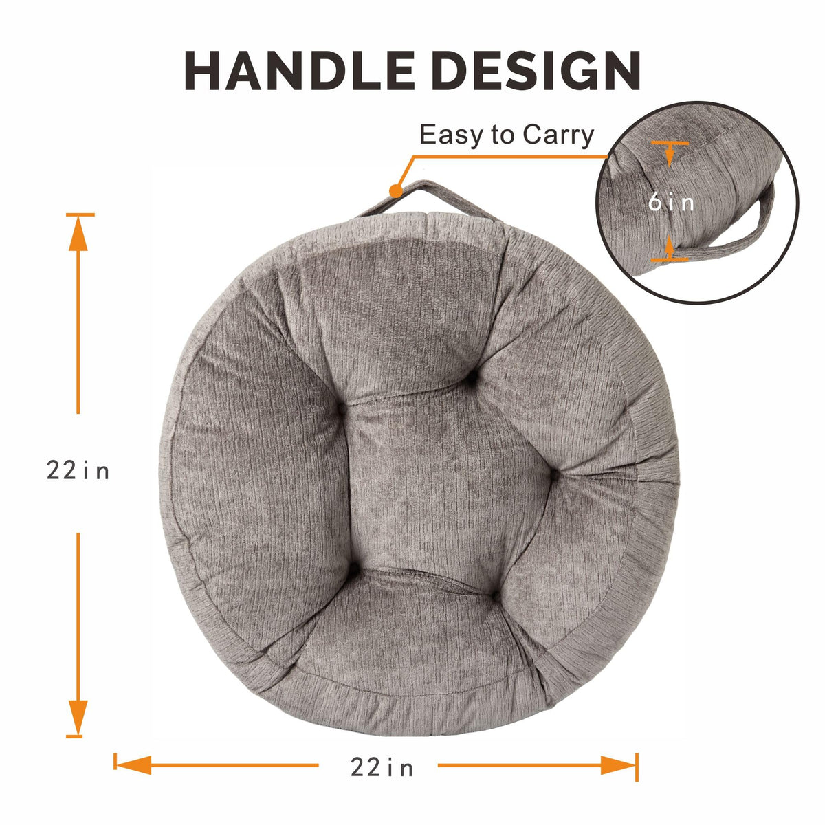 Floor Pillow Cushion for Adults Sitting (22 x 22 x 6 inches / Round Light Taupe)