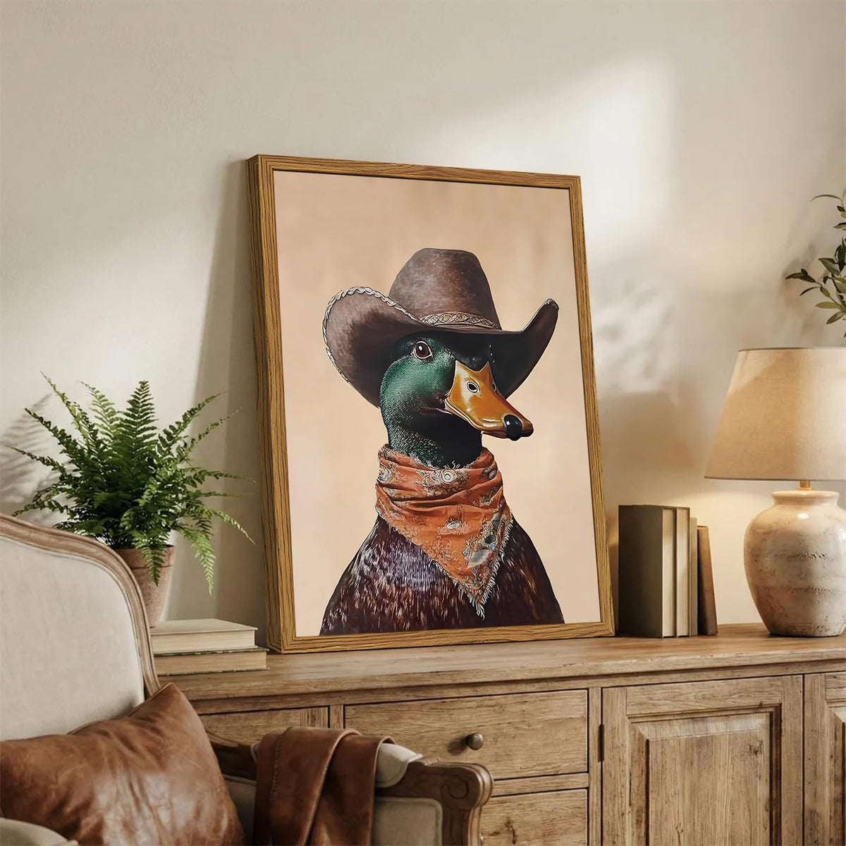 Framed Vintage Western Duck Wall Art (Cowboy Mallard Duck / 24"L x 16"W)