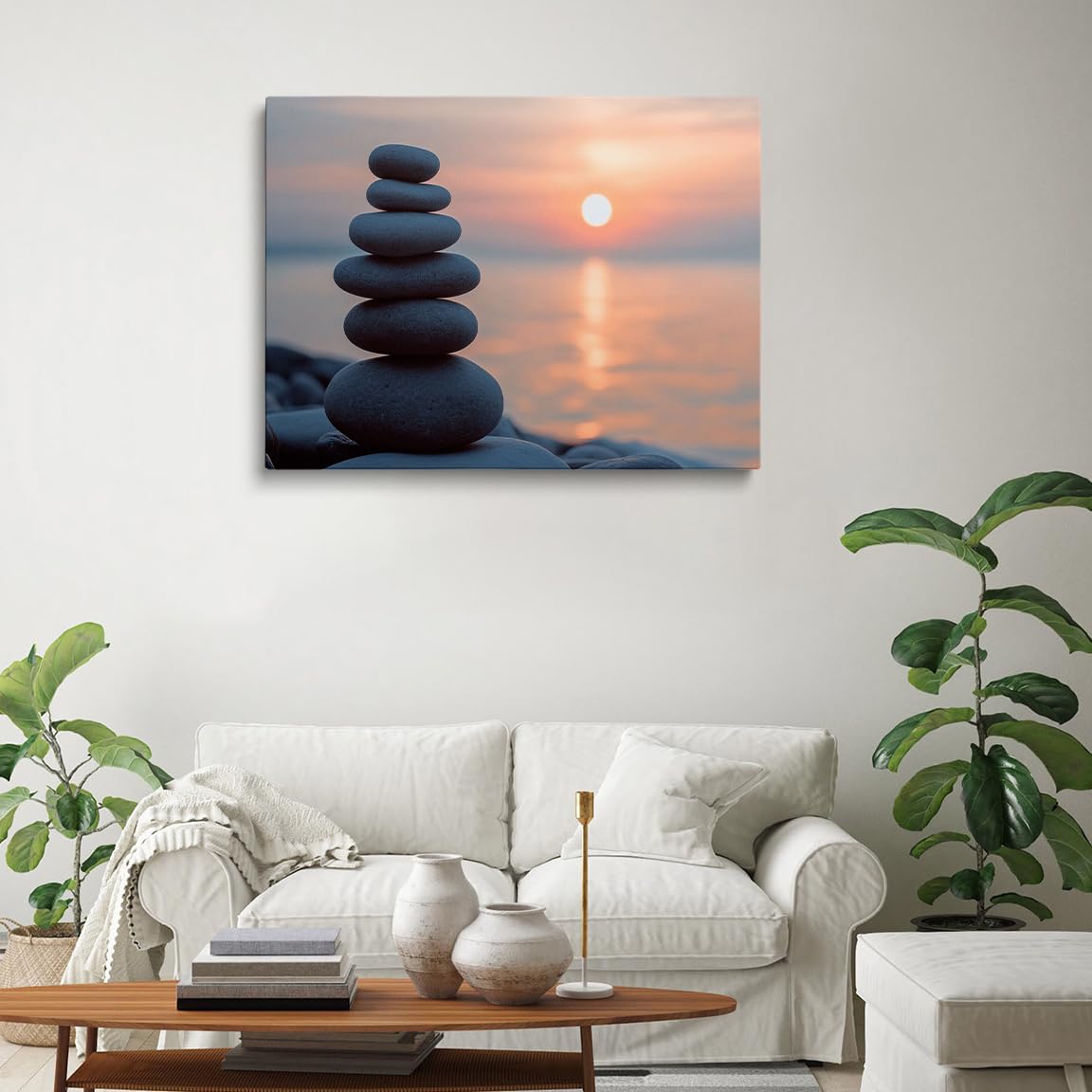 Tranquil Zen Rock Stack Wall Art (Wood Framed-3 / 11"L x 14"W)